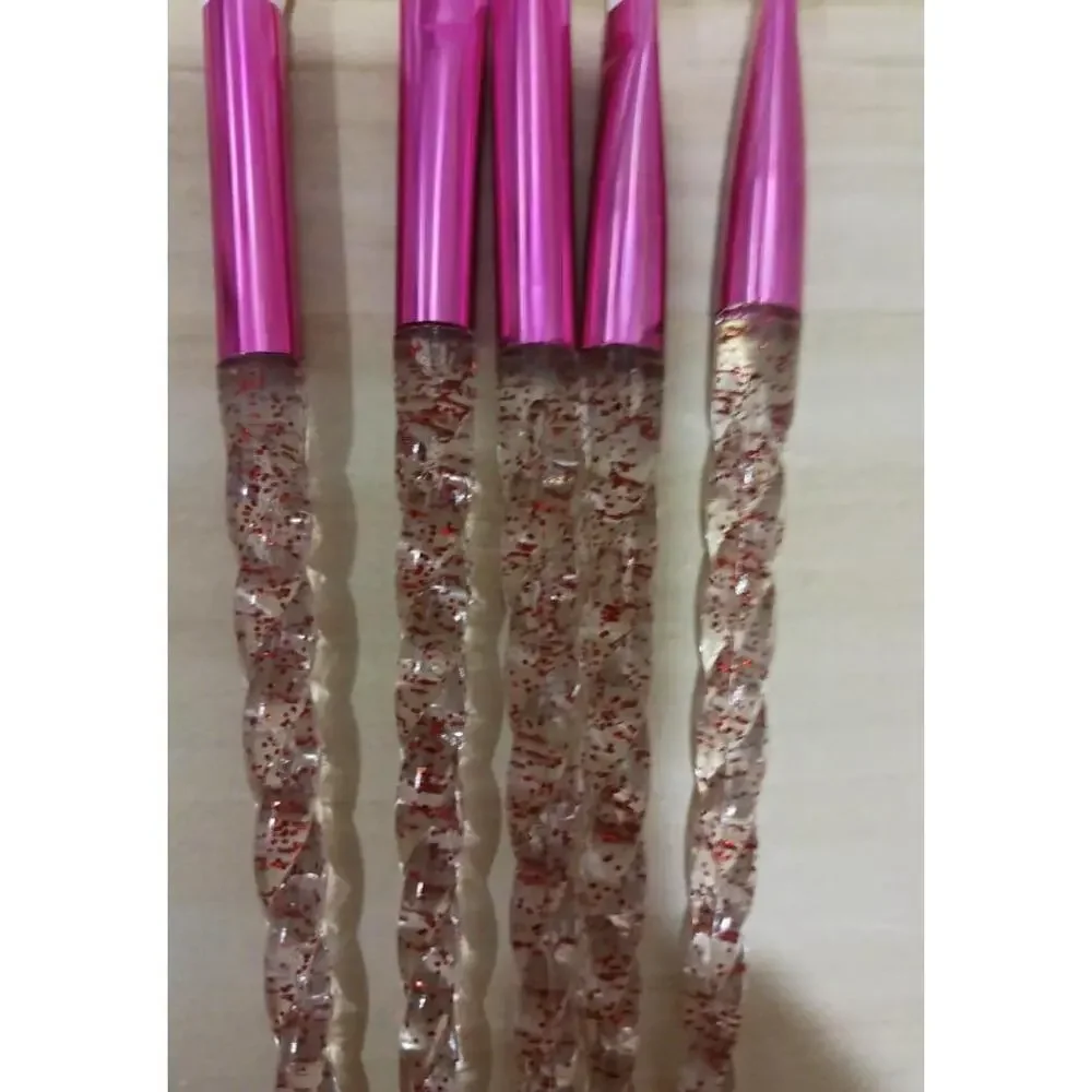 Glittery Makeup Brushes In Hot Pink Set of 10